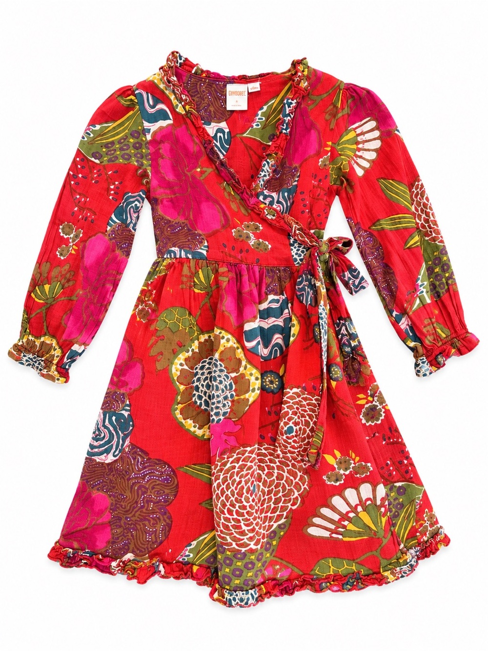 Yo Baby Girls Size 6 Floral Wrap Dress Red Pink Boho Cotton